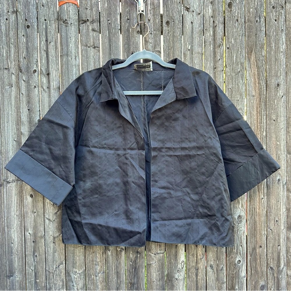 Dušan Silk Open Front Stitching Detail Collared Evening Jacket in Black - Small